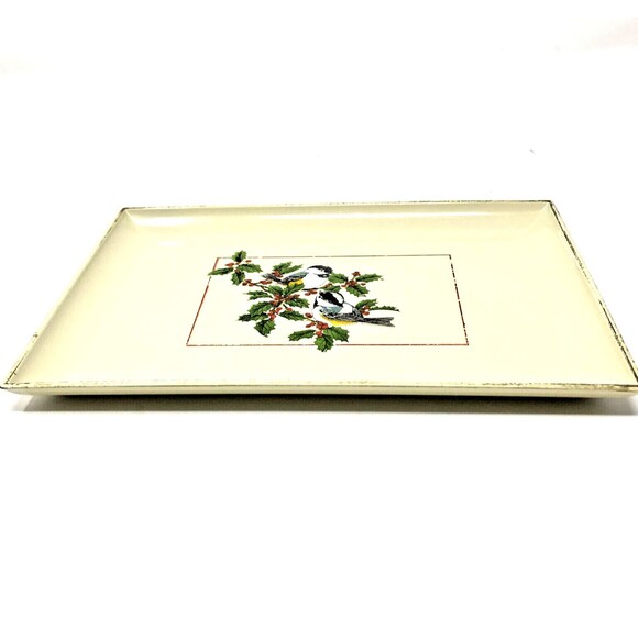 Otagiri Christmas Lacquerware Tray Vintage Sparrow Holly Holiday Trinket Dish - Picture 5 of 9